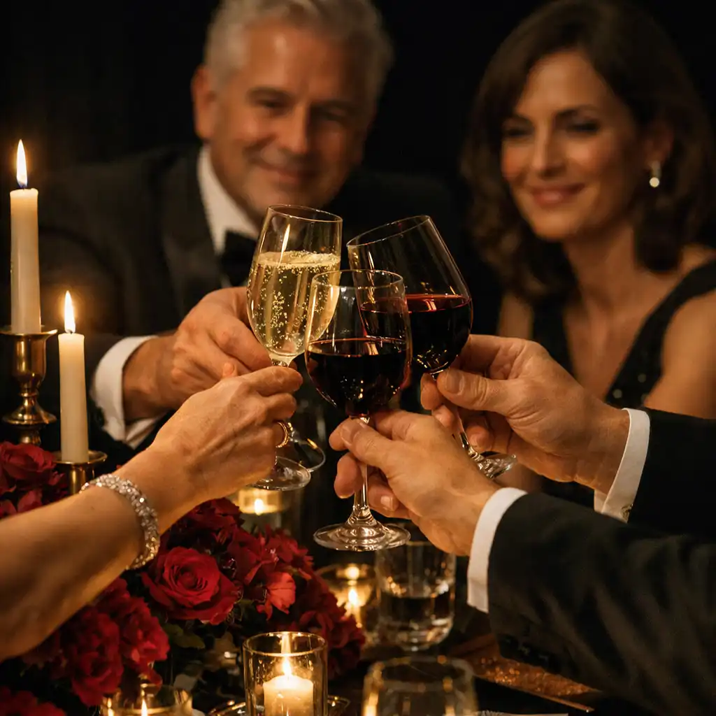 Guests sharing a toast at an intimate private milestone celebration